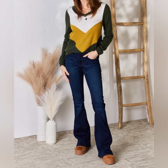 NEW Hailey & Co PLUS + REG Size Retro 1970s Color Block V-Neck Knit Top Blouse - Picture 11 of 11